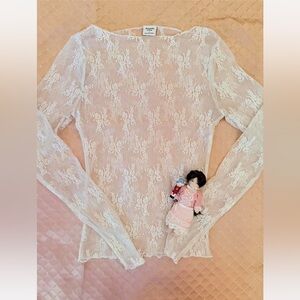 Y2K Abercrombie & Fitch Cream Lace Overlay Top S
